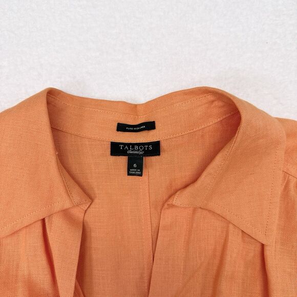 Talbots Linen Top Size 6 Orange Button Front Summer Thin Knit Beach 3/4 Sleeves - Picture 5 of 9